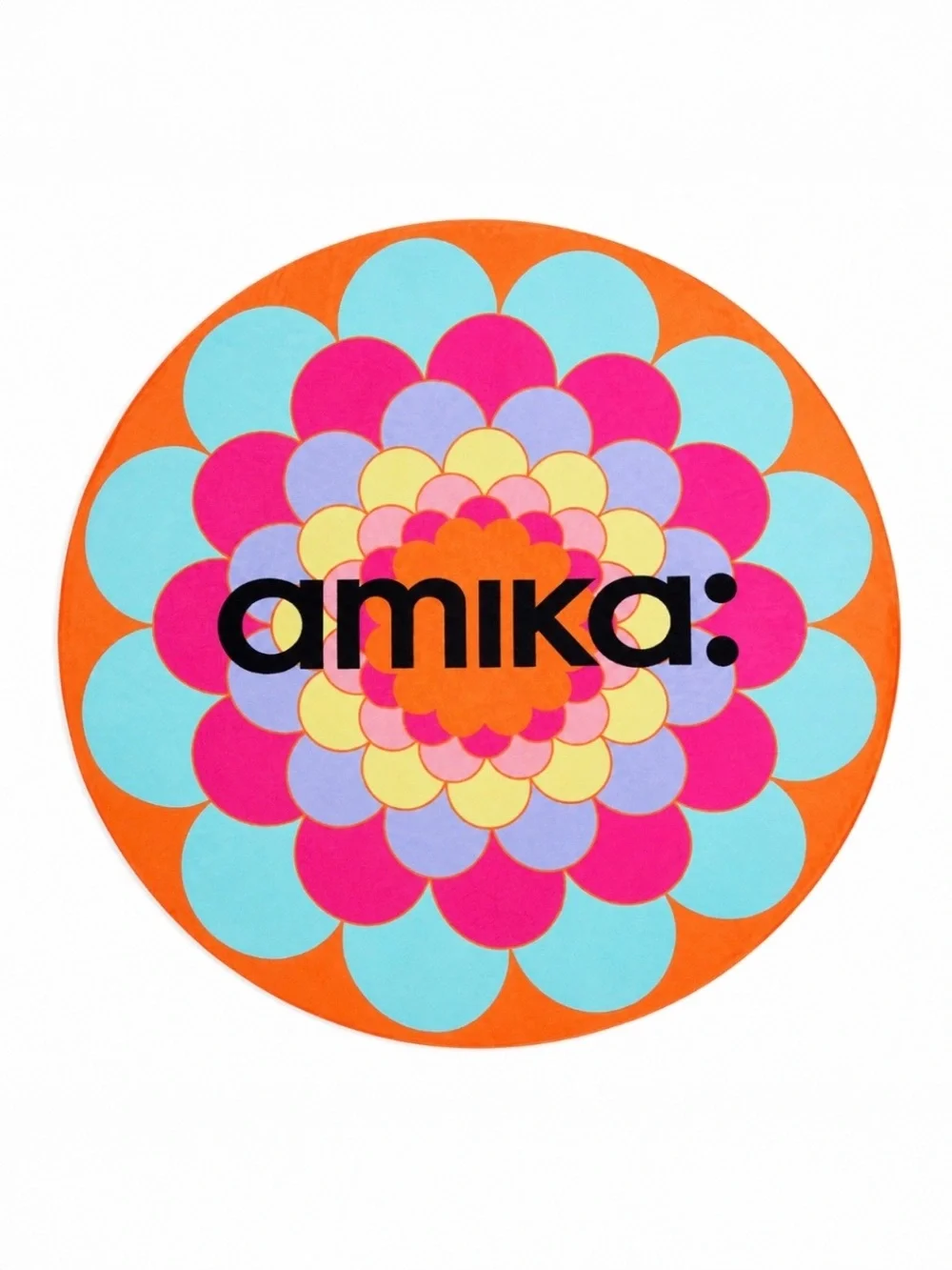 amika Round Beach Towel Mandala Floral Neon Orange Oversized 58” Like New